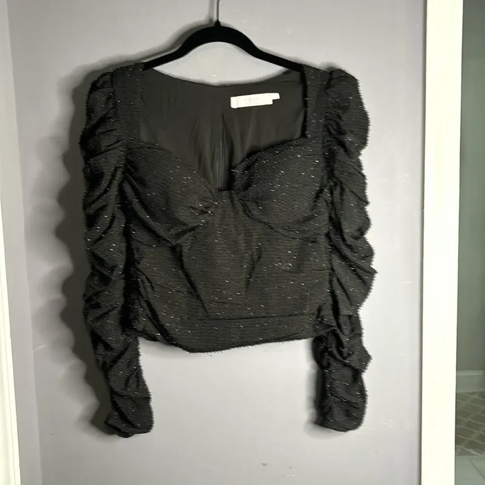 ASTR the Label Black Sparkly Top Ruching Detail Sweetheart Neck Medium